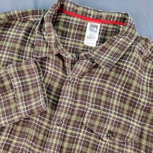 The North Face Mens XXL Flannel Shirt Plaid Brown Green Button Down